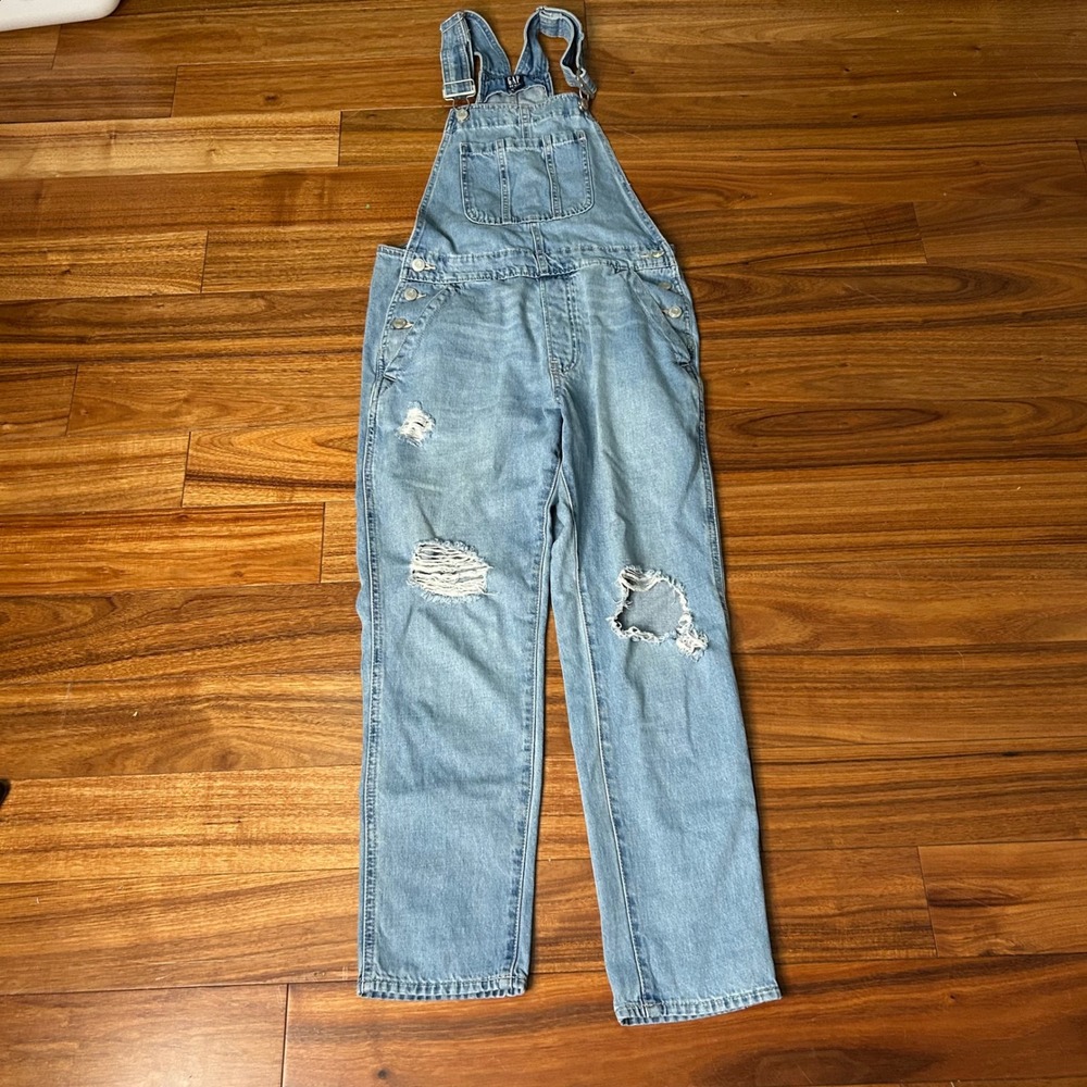 Gap Denim Womens Light Wash Distressed Bib Overalls XS Relaxed Straight Leg 1166